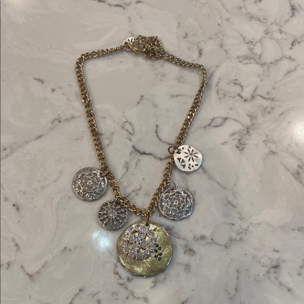 Gold and Silver Medallion Necklace with Intricate Filigree